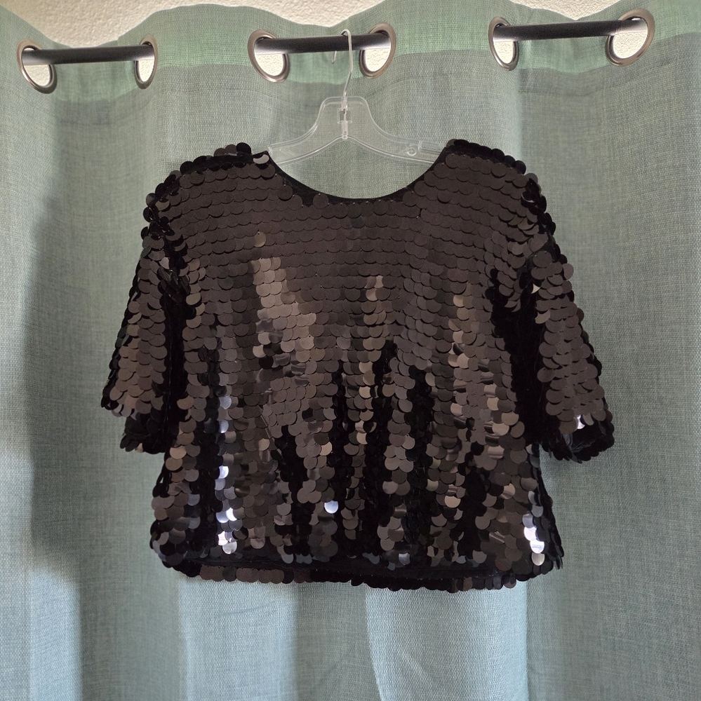 Black Sequin Women's Crop Top